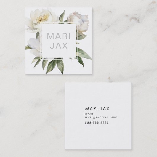 Matige, schilderige witte pony-bloem vierkante visitekaartje (Voorkant / Achterkant)