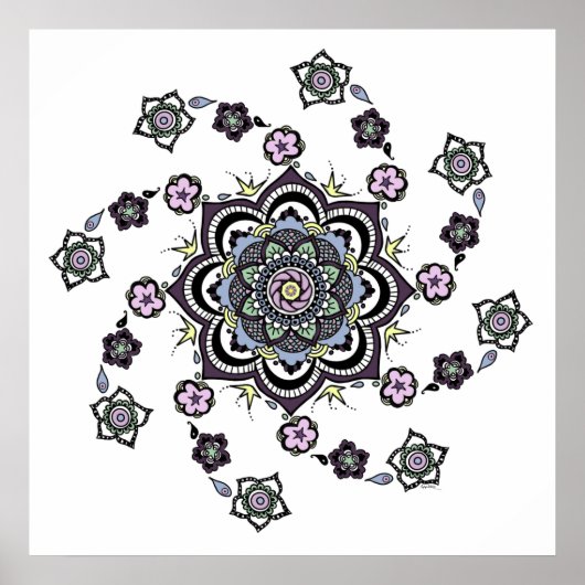 Matige spiraalbloemmandala poster (Voorkant)