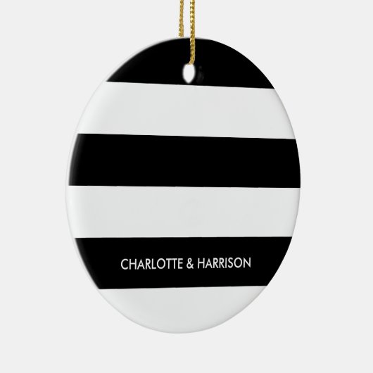 Matige strepen monogram zwart-wit keramisch ornament (Rechts)