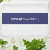 Matige strepen: naam monogram blauw wit theedoek (Gevouwen)