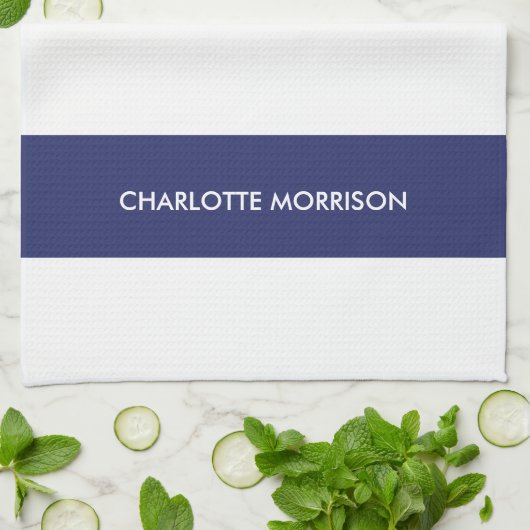 Matige strepen: naam monogram blauw wit theedoek (Gevouwen)
