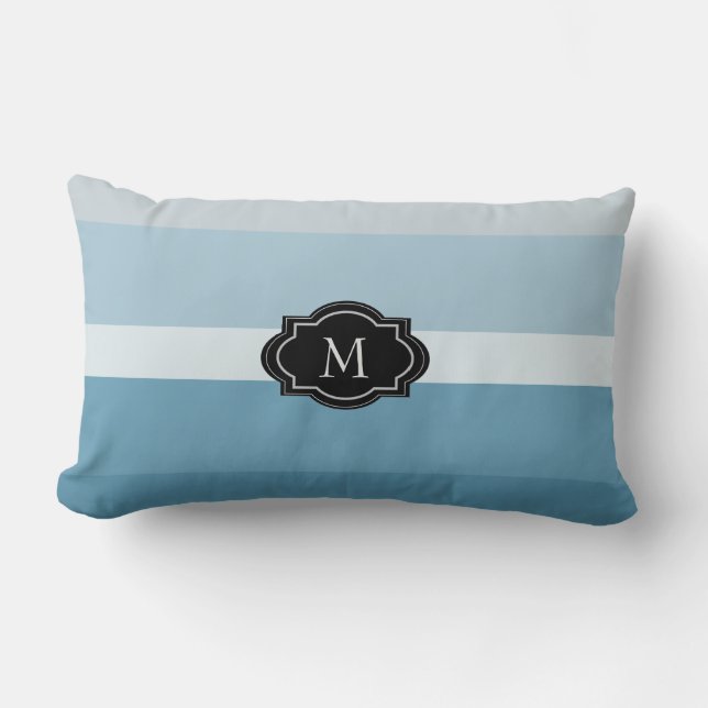 Matige tinten blauwgroen blauwe strepen monogram f kussen (Voorkant)