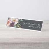 Matige waterverf floraal en blaaselegant bureau naambordje (Voorkant)