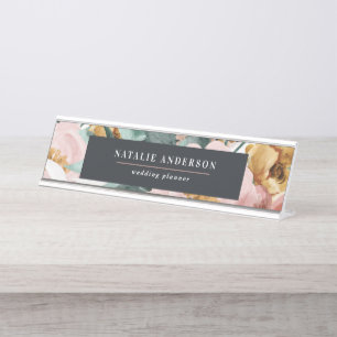 Matige waterverf floraal en blaaselegant bureau naambordje