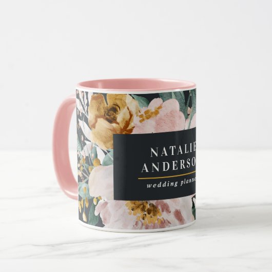 Matige waterverf floraal en blaaselegant mok (Voorkant links)