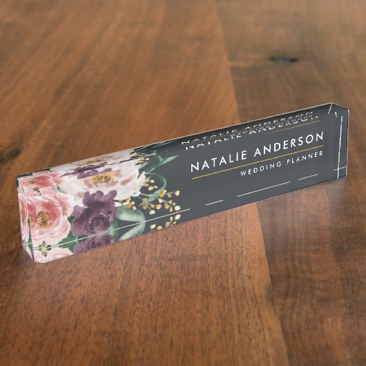 Matige waterverf floraal en blaaselegant naambordje (Zijkant)