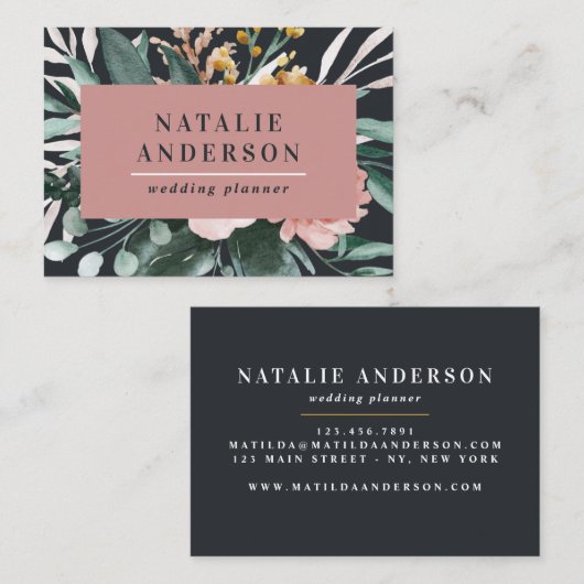 Matige waterverf floraal en blaaselegant visitekaartje (Voorkant / Achterkant)