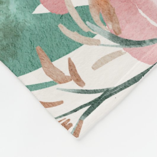 Matige waterverf florale elegant monogram roze fleece deken (Hoek)