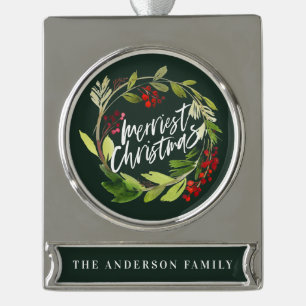 Matige waterverf met bladerblad verzilverd banner ornament