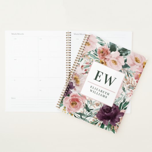 Matige waterverf met florale elegant bakrecepten planner (Display)
