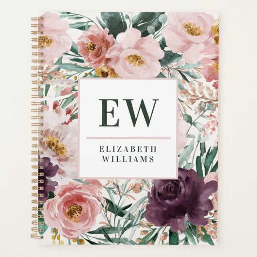 Matige waterverf met florale elegant bakrecepten planner (Voorkant)