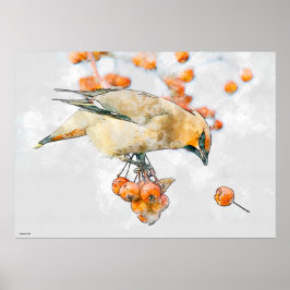 Matige waterverf vogel op een winterbes poster