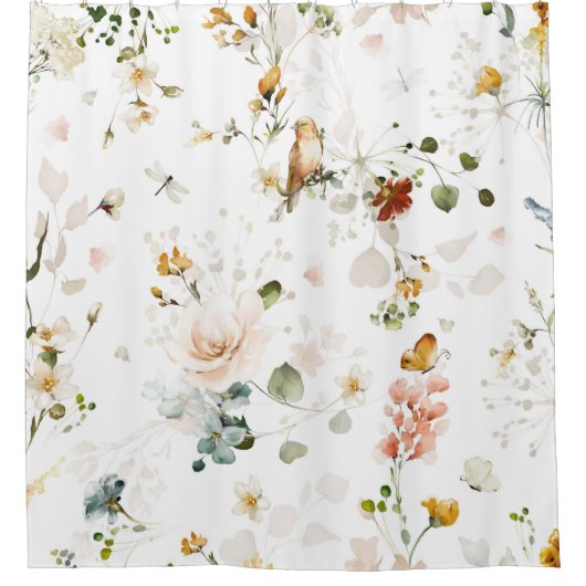 Matige Waterverf Wilde bloem Tuin Douchegordijn (Voorkant)