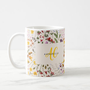 Matige wilde bloem, kleurrijk monogram bloem koffiemok