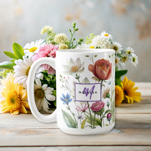 Matige wilde bloem, kleurrijk monogram bloem koffiemok