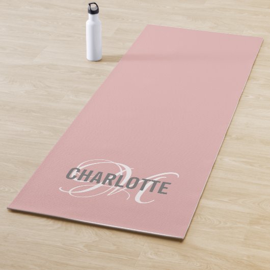 Matige zwart-roze monogram naam yoga mat (In situ)
