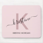 Matige zwarte roze script monogram naam muismat (Voorkant)
