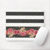 Matige zwarte strepen gouden faux glitter floral muismat (Met muis)