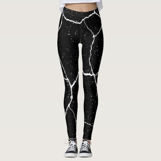 Matige zwarte witte yoga leggings (Voorkant)
