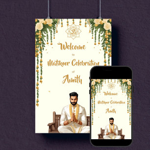 Matikoor Haldi Indiase bruiloft bruidegom welkomst Poster