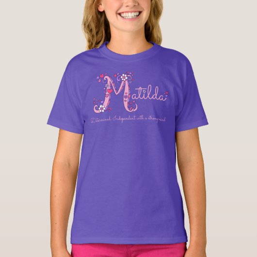 Matilda meisjes M naam betekent monogram t-shirt (Voorkant)