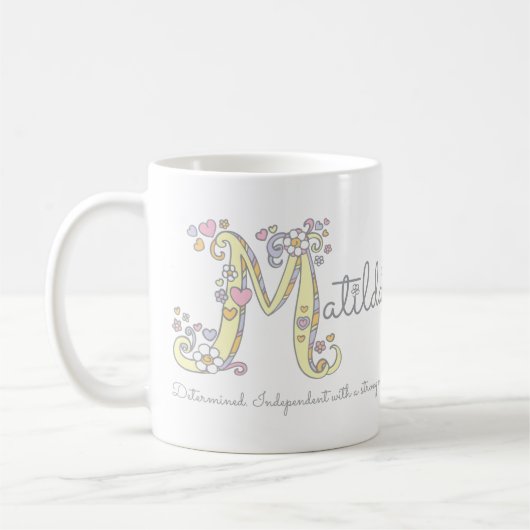 Matilda naam betekent monogram M mok (Links)