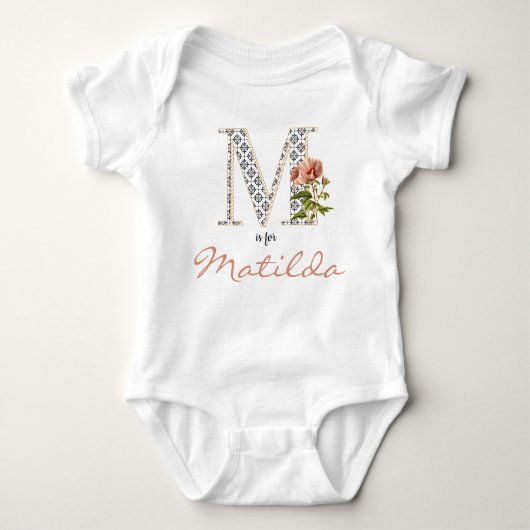 Matilda Name onthult Floral Letter M Girl Whimsica Romper (Voorkant)