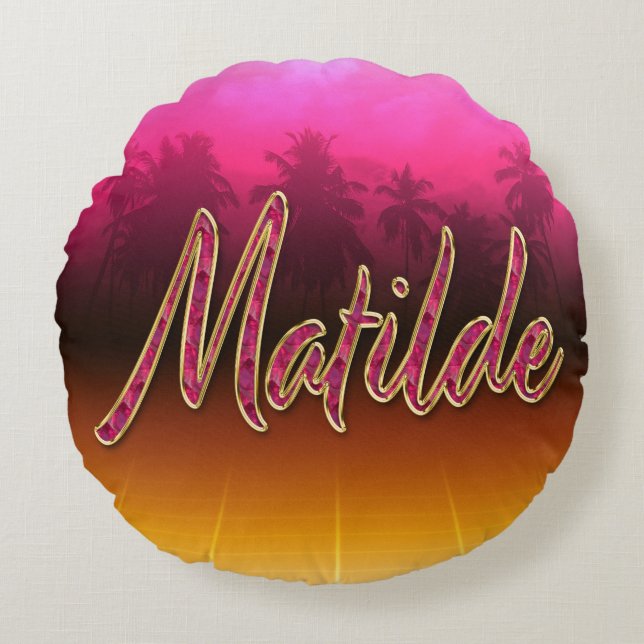 Matilde Vorname Name golden pink Kissen Rond Kussen (Voorkant)