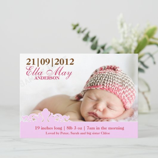 Matin Baby Girl Foto geboorteaankondiging Aankondiging (Staand voorkant)