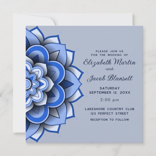 Matin blauw papier snijdt Mandala Wedding Kaart (Voorkant)