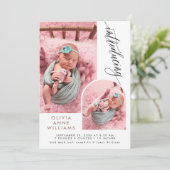 Matin Elegant Baby Girl Foto Collage Birth Aankondiging (Staand voorkant)