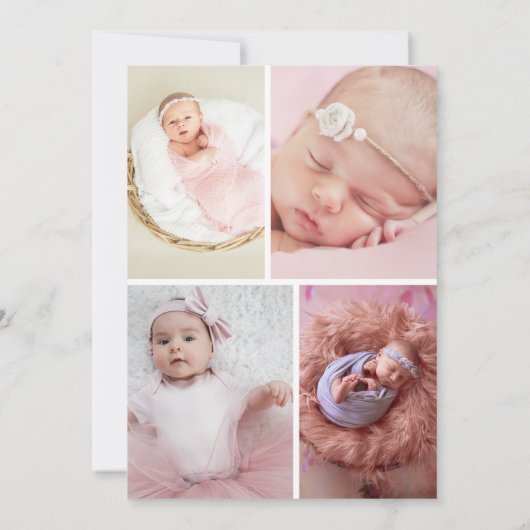 Matin Elegant Baby Girl Foto Collage Birth Aankondiging (Achterkant)
