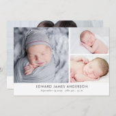 Matin Newborn Photo Collage Birth Aankondiging (Voorkant / Achterkant)