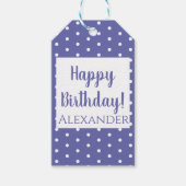 Matin Paars Polka Dots Birthday Naam Cadeaulabel (Voorkant)