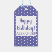 Matin Paars Polka Dots Birthday Naam Cadeaulabel (Achterkant)