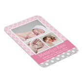 Matin Pattern Baby Girl Pink Grey Foto geboortedat Magneet (Rechterzijde)