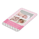 Matin Pattern Baby Girl Pink Grey Foto geboortedat Magneet (Linkerzijde)
