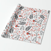 Matin Red Berry Kerstmis Rood Gray Cadeaupapier (Uitgerold)
