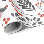 Matin Red Berry Kerstmis Rood Gray Cadeaupapier (Rol Hoek)