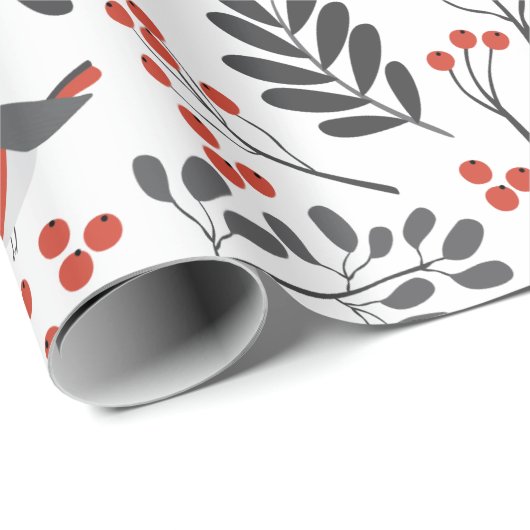 Matin Red Berry Kerstmis Rood Gray Cadeaupapier (Rol Hoek)