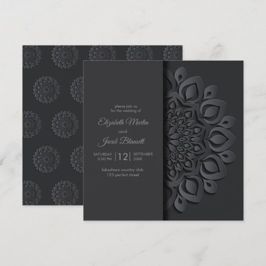 Matin zwart papier snijdt Mandala Peekaboo Wedding Kaart (Voorkant / Achterkant)
