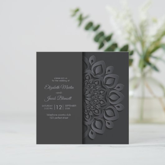 Matin zwart papier snijdt Mandala Peekaboo Wedding Kaart (Staand voorkant)