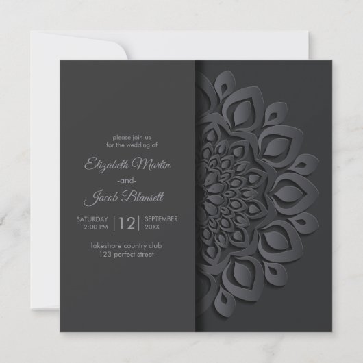 Matin zwart papier snijdt Mandala Peekaboo Wedding Kaart (Voorkant)