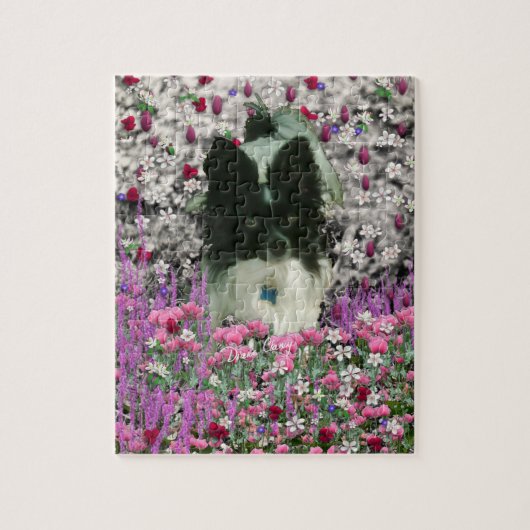 Matisme in bloemen - White & Black Papillon Dog Legpuzzel (Verticaal)