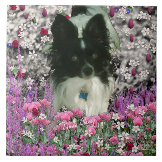 Matisme in bloemen - White & Black Papillon Dog Tegeltje (Voorkant)