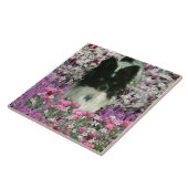 Matisme in bloemen - White & Black Papillon Dog Tegeltje (Zijkant)