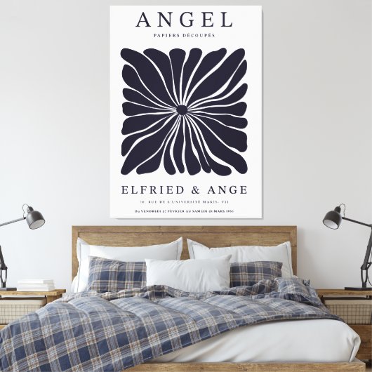 Matisse Bloemig Abstract Donker Marineblauw Kunstp Canvas Afdruk (Insitu (Slaapkamer))