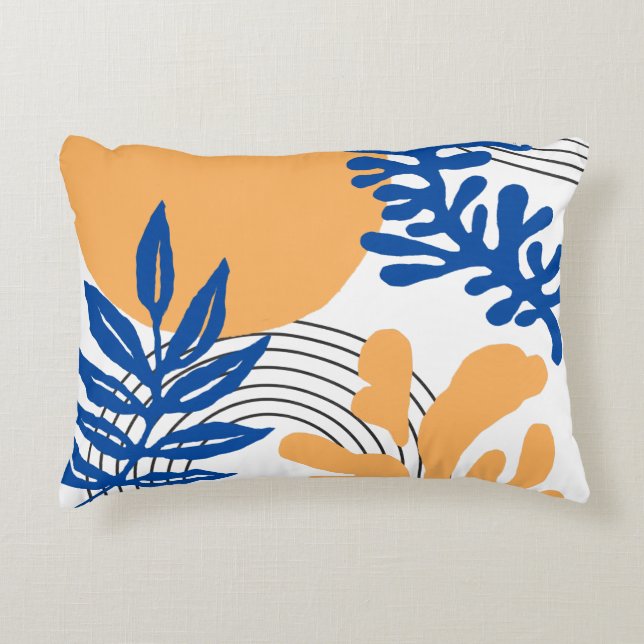 Matisse Blue Yellow Abstract botanische vormen Accent Kussen (Voorkant)