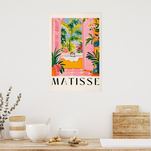 Matisse Cat Print Pink Bathroom Wall Art, Funny (Keuken)