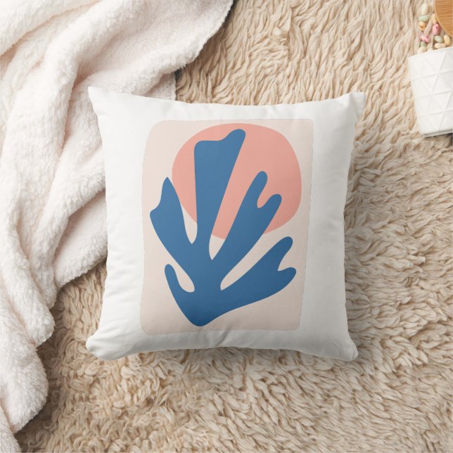 Matisse geïnspireerd Blauw en Blush Roze Blad Cuto Kussen (Deken)